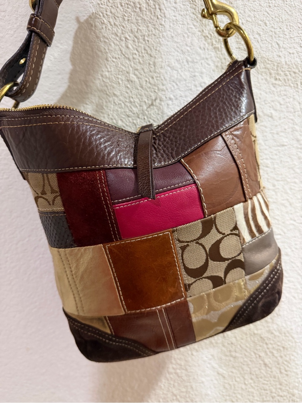 Coach Patchwork Shoulder Bag in Brown & Pink